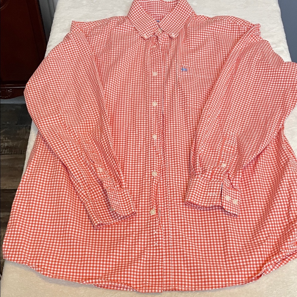Men's orange Checkered Shirt long sleeve button‎ down